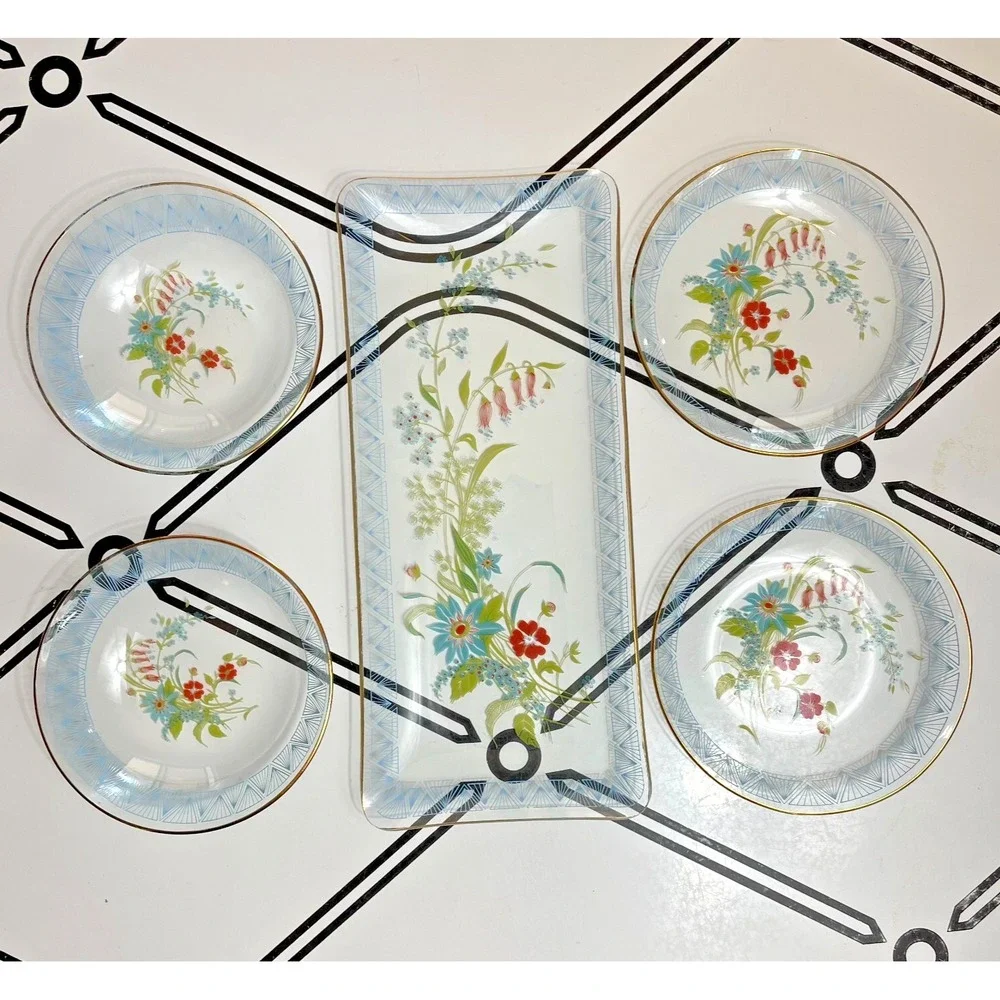 Mid Century Wildflowers Serving Tray, Bowls, & Plates‎ Set of 5